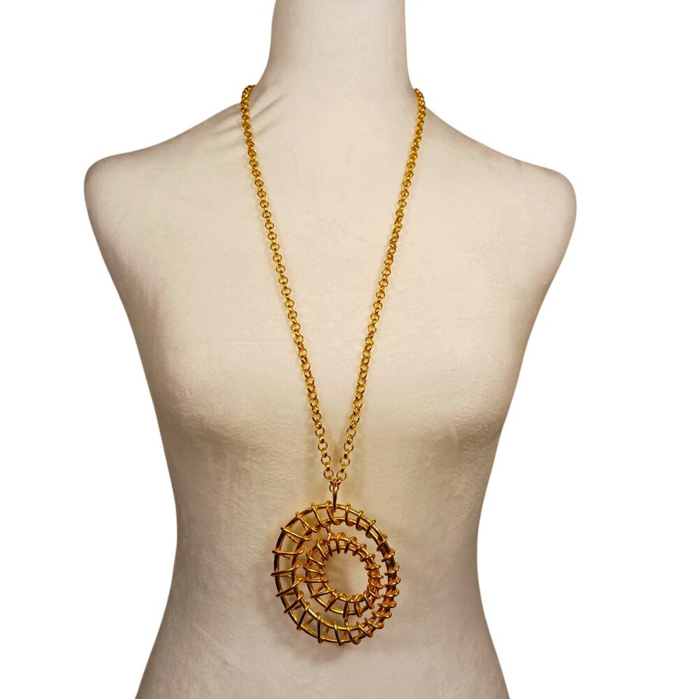 Karine Sultan 32 Inch Gold Necklace with 3 1/4" X 3 " Abstract Gold Pendent